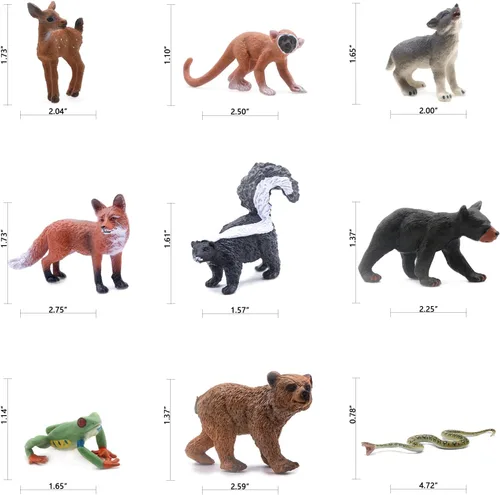 Vista 6 de SIENON 18 piezas de figuras de animales del bosque, miniaturas de animales del bosque para bebés con búho, erizo, zorro, ardilla, oso, mono, ciervo