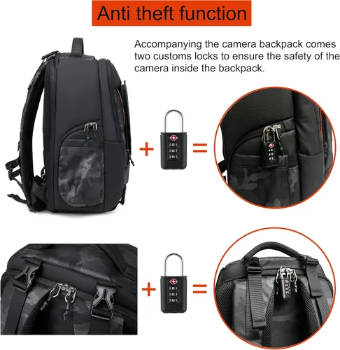 Vista 4 de Mochila para cámara fotógrafo, mochila impermeable grande para cámaras DSLR, mochilas para fotógrafos, mochila para cámara para mujeres y hombres