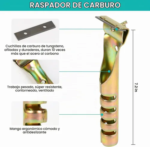 Vista 2 de Herramienta raspadora de pintura con 2 cuchillas extra reversibles de doble filo de 2 pulgadas, raspador de carburo de limpieza resistente