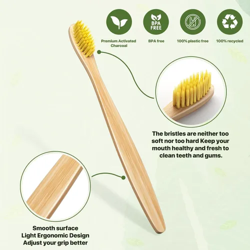Vista 4 de Cepillos de dientes de bambú de 10 colores vibrantes Cepillos de dientes suaves sin BPA Cepillos de dientes ecológicos biodegradables