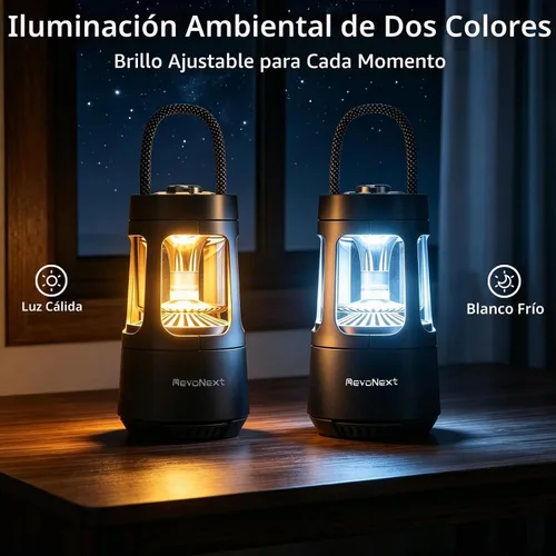 Vista 6 de Revonext - Linterna de campamento con altavoz Bluetooth, altavoz inalámbrico impermeable para exteriores con luz ambiental de doble color, altavoz