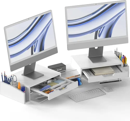 Vista 9 de Simple Houseware Soporte elevador de escritorio para monitor doble con 2 Negro