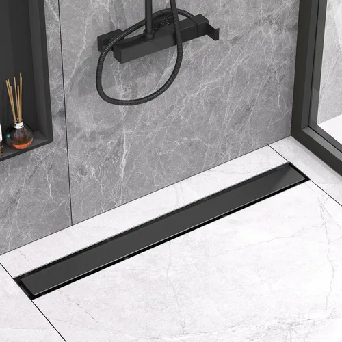 Vista 8 de YEFU Drenaje de ducha lineal dorado para baño: drenaje de ducha de 12 pulgadas con rejilla de inserción de azulejos - Drenaje lineal rectangular