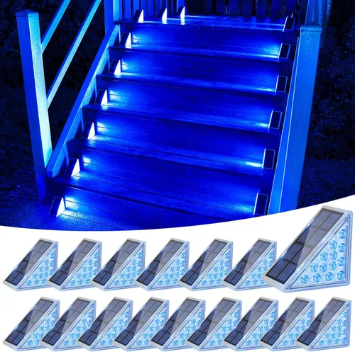 Vista 17 de VOLISUN Paquete de 6 luces solares para escaleras, 7 colores fijos, luces solares para escalones al aire libre, impermeables, IP67, luz LED