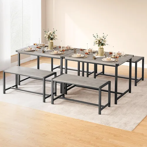 Vista 3 de Juego de mesa de comedor para 4 personas con 2 bancos, juego de mesa de cocina de 3 piezas, juego de comedor que ahorra espacio para cocina, Gris