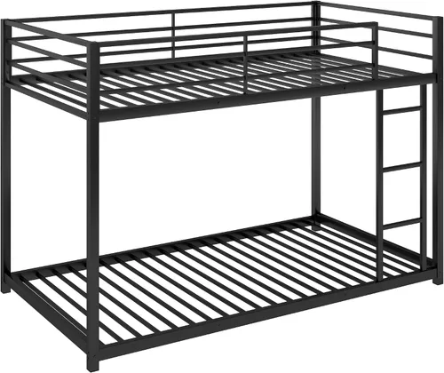 Vista 7 de Litera baja individual sobre individual con escalera, litera de metal con barandillas de seguridad para niños, adolescentes y adultos, no requiere