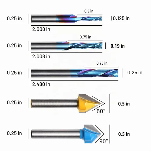 Vista 3 de Genmitsu Colección de brocas de enrutador CNC de uso general, vástago de 1/4", revestimiento azul nano, MC10A