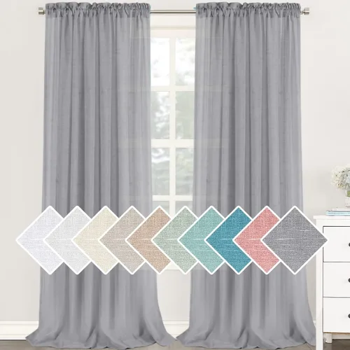 Vista 27 de H.VERSAILTEX - Cortinas de mezcla de lino natural semitransparentes, con bolsillo para cortinero, filtrado de luz, 2 paneles, para sala de estar Gris