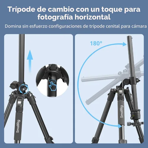 Vista 2 de SmallRig CT25 Trípode horizontal de 64.5 pulgadas para iPhone y cámara, con soporte para teléfono y bolsa de transporte, trípode ligero de aluminio