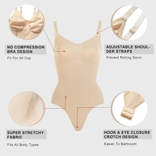 Vista 4 de YIANNA Body moldeador para mujer, con control de abdomen, sin costuras, esculpido, cintura arrebatada, traje de tanga, tanga o braga