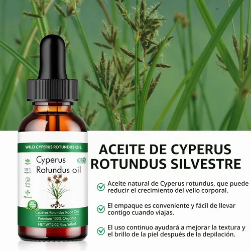 Vista 6 de Aceite Wild Cyperus Rotundus, 100% orgánico, 2.02 fl oz, para depilación, piel suave
