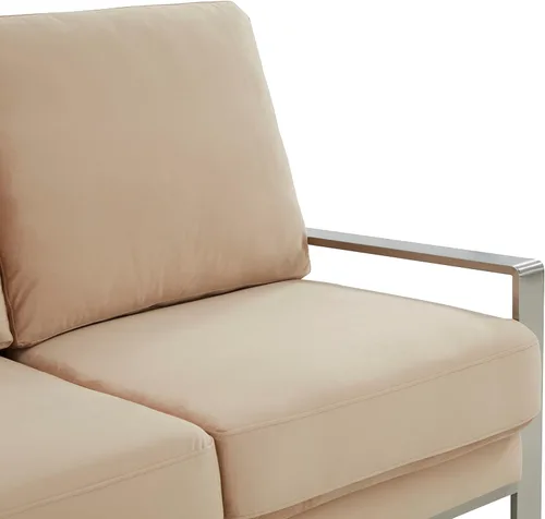 Vista 7 de LeisureMod Jefferson - Sofá moderno de terciopelo de 3 plazas con marco plateado, contemporáneo, para sala de estar, color beige