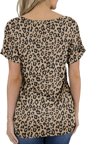 Vista 2 de Miholl Camiseta holgada, informal, de manga corta, con cuello en V, para mujer