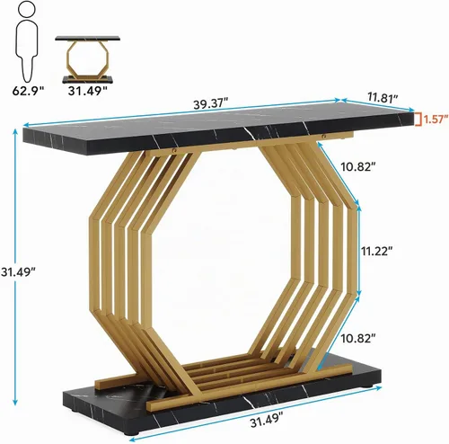 Vista 3 de LITTLE TREE Mesa consola dorada de 40 pulgadas, mesa de entrada de mármol sintético, mesa de sofá estrecha, mesa decorativa moderna para sala