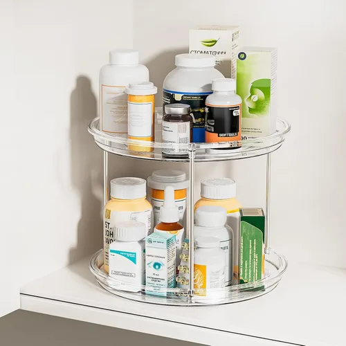 Vista 5 de LAMU Lazy Susan - Organizador giratorio de 2 niveles para gabinete, estante de especias giratorio de 9 pulgadas para cocina, despensa, encimera
