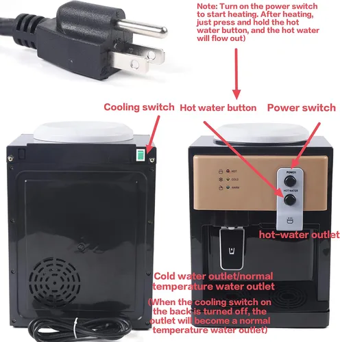 Vista 5 de Dispensador de agua de encimera de carga superior para botella de 5 galones, dispensador de enfriador de agua fría y caliente, máquina eléctrica