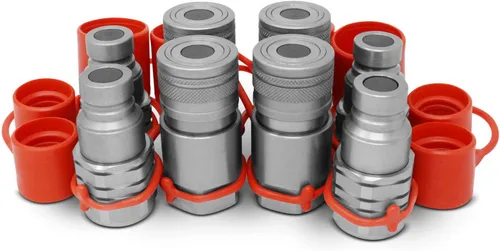 Vista 10 de Summit Hydraulics 1/2" Acopladores Hidráulicos de Conexión Rápida de Cara Plana para Dirección de Patín Bobcat Set con Tapas Antipolvo