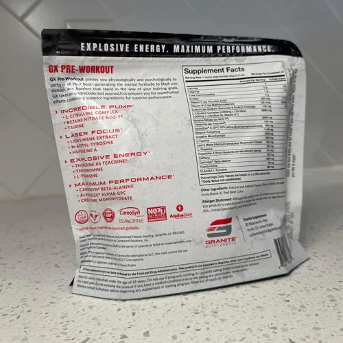 Vista 5 de Granite GX - Suplemento para antes del entrenamiento, sabor de poder ácido, apoya la concentración, la energía y el rendimiento con teacrina