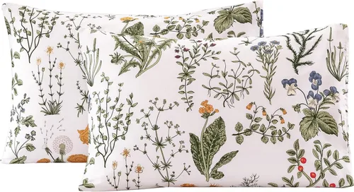 Vista 29 de ECOCOTT Juego de 2 fundas de almohada florales de tamaño estándar, 100% algodón lavado con cierre de sobre, fundas de almohada estampadas de flores