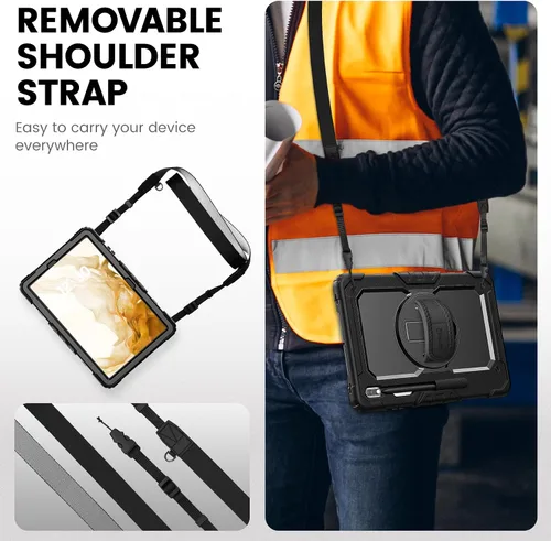 Vista 6 de Timecity Funda para Samsung Galaxy Tab S8 Plus/S7 FE 5G de 12.4 pulgadas con protector de pantalla y soporte giratorio de 360° y correa de hombro