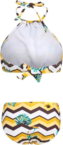 Vista 2 de HowJoJo Traje de baño tankini de dos piezas para niñas traje de baño floral verde Verde