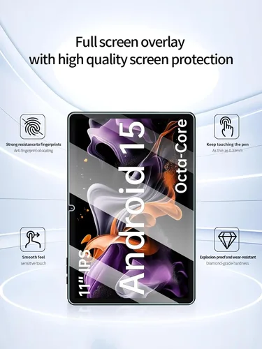 Vista 2 de Protector de pantalla para tableta ApoloMedia EP1095T Android 15 de 11 pulgadas, dureza 9H antiarañazos, sensible al tacto, bordes redondeados 2.5D