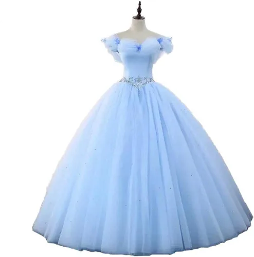 Vista 2 de Datangep - Vestido largo de quinceañera con tiras plisadas para mujer