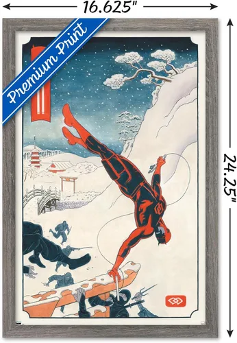 Vista 3 de Trends International Marvel Comics Daredevil - Póster de pared ninja, 22.4 pulgadas de largo x 14.7 pulgadas, versión enmarcada en madera de granero