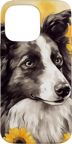 Vista 21 de iPhone 16 Border Collie Dog Watercolor Sunflower Border Collie Case
