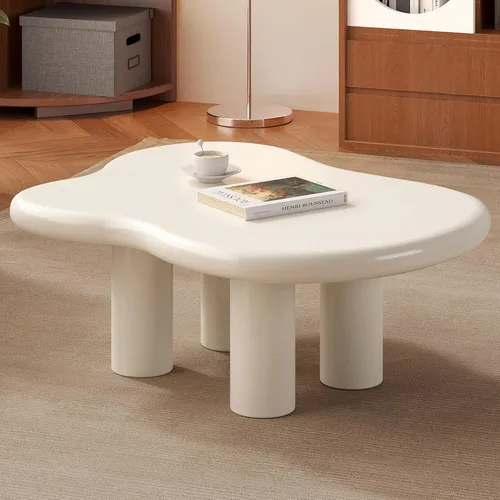 Vista 10 de Mesa de centro en forma de nube de 46.06 pulgadas, moderna mesa de centro blanca con borde redondo con 3 patas de soporte resistentes y mesa de 3.14