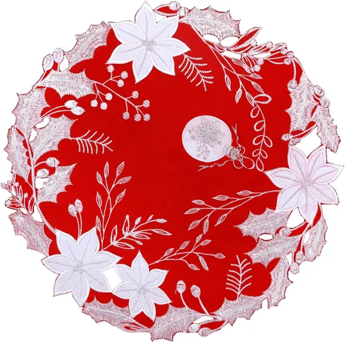 Vista 5 de Simhomsen Juego de 4 posavasos bordados para mesa redonda de Pascua de Navidad (Poinsettia B)