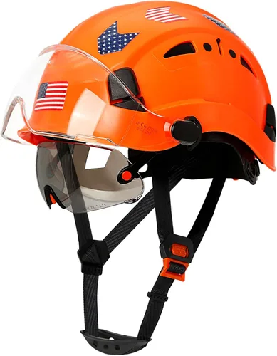 Vista 14 de Construction Hard Hats with Clear and Tinted Visor - OSHA Approved ANSI Z89.1 Dual Eye Protection Black Hard Hat with Chin Straps for Men