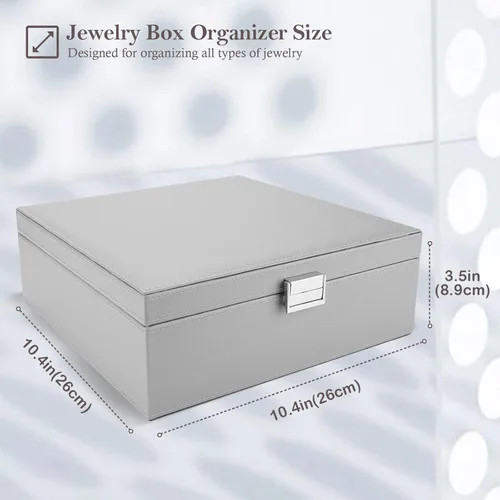 Vista 2 de ProCase - Joyero grande de cuero con dos niveles para organizar aretes pulseras anillos relojes para mujeres niñas regalo ideal para novia o esposa