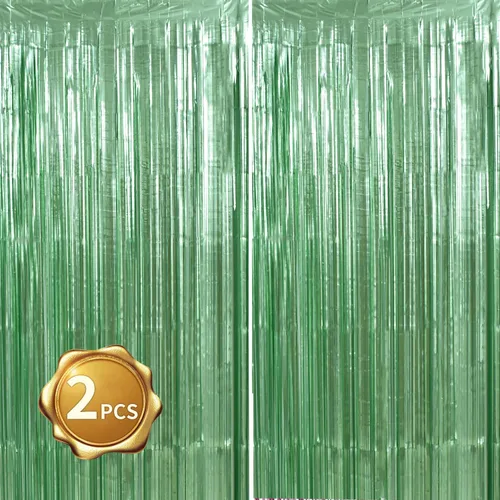 Vista 8 de BEISHIDA Paquete de 2 cortinas de flecos de aluminio, cortinas metálicas de oropel negro, cortina de fondo de fotos para Halloween, boda, despedida