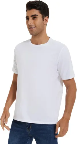 Vista 3 de Camisetas de cuello redondo para hombre, camiseta de algodón ultra para hombre, camiseta de manga corta con cuello redondo, camiseta clásica