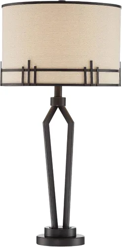 Vista 7 de Franklin Iron Works Picket - Lámpara de mesa industrial moderna con puerto de carga USB, 28 pulgadas de alto, hierro aceitado de bronce aceitado
