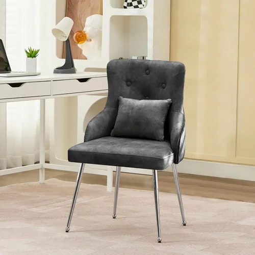 Vista 14 de Sillas de comedor de terciopelo, sillas de acento tapizadas de terciopelo, silla de cocina con patas de metal y almohada lumbar para comedor, sala