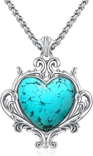 Vista 100 de Joyas de turquesa para mujeres y hombres de plata de ley 925 con colgante de urna para cenizas, collar con medallón de imagen, martillo de Thor