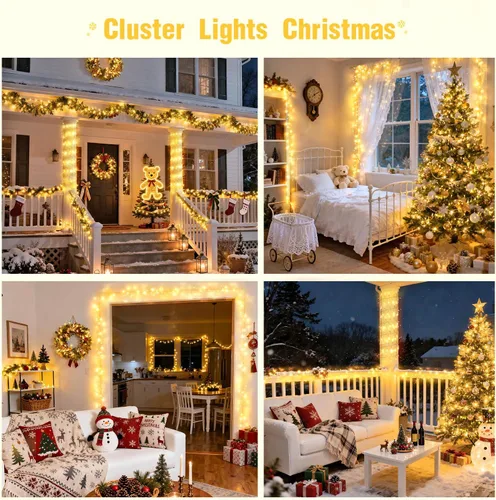 Vista 5 de JMEXSUSS 1000 luces LED de 50 pies en racimo de Navidad enchufables, 8 modos de luces de Navidad al aire libre impermeables con control remoto