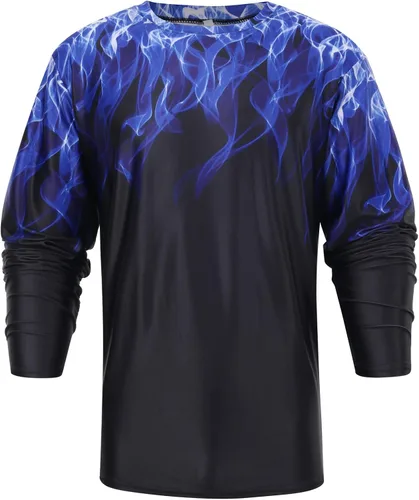 Vista 3 de Camiseta de mezcla de algodón para hombre con estampado 3D de llama de manga larga, camiseta de moda negra