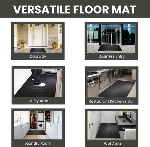 Vista 4 de Tapete para piso de hule comercial con raspador estilo laberinto, contra la fatiga, duradero, 3 x 5 pies