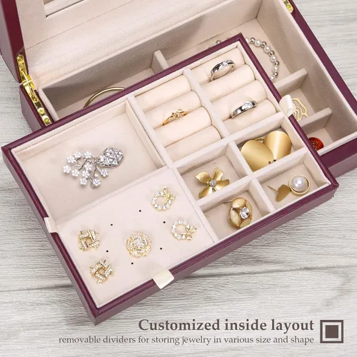 Vista 2 de LANDICI Joyero organizador para mujeres y adolescentes estuche grande de almacenamiento de joyas con espejo y bandeja extraíble de 2 capas soporte
