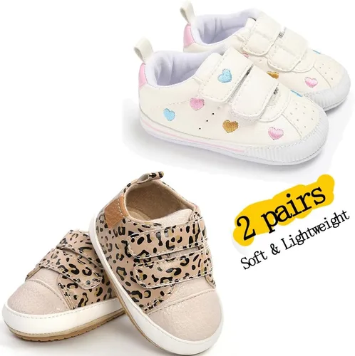 Vista 4 de eitwo 2 pares de zapatos de bebé, para niños y niñas, suela de goma antideslizante, unisex, suaves y ligeros, zapatos de cuna para primeros pasos