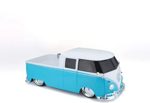 Vista 2 de Maisto Tech R/C 1:16 Escala 2.4 GHz VW Tipo 2 Pick-up con tabla de surf, azul con blanco