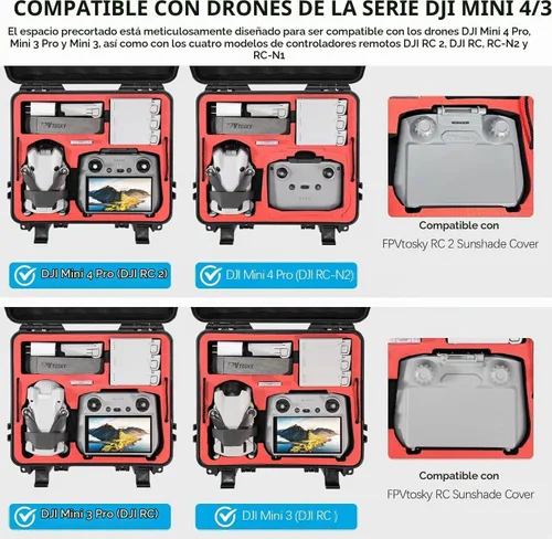 Vista 4 de FPVtosky Funda rígida de doble capa para DJI Mini 4 Pro Fly More Combo, funda de transporte impermeable para Mavic Mini 3/3 Pro Drone, compatible