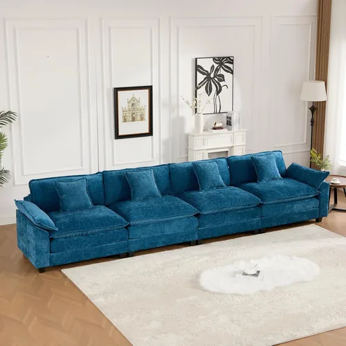 Vista 21 de Sofá seccional modular negro de 111.5 pulgadas, 3 plazas, sofás seccionales grandes para sala de estar, sofá nube de gran tamaño de tela chenilla
