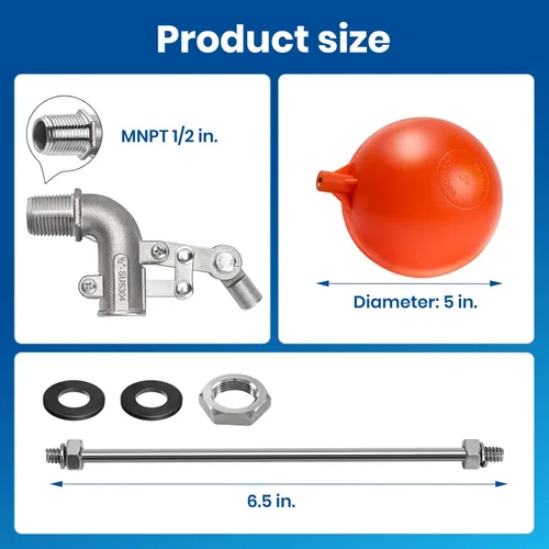Vista 3 de Válvula de flotador de acero inoxidable de 1/2 pulgada – Control de nivel de agua automático de acero inoxidable 304 de servicio pesado, brazo