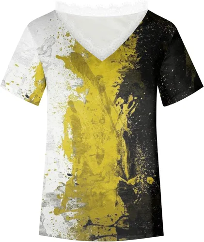 Vista 4 de GWNDHTBL Trending Shirts Women's Summer Home Short Sleeve Light Fitted V Neck Print Shirt