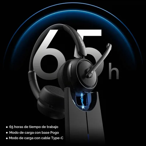 Vista 4 de LEVN Auriculares inalámbricos con micrófono para trabajo, auriculares Bluetooth con micrófono (cancelación de ruido), 65 horas de tiempo de trabajo