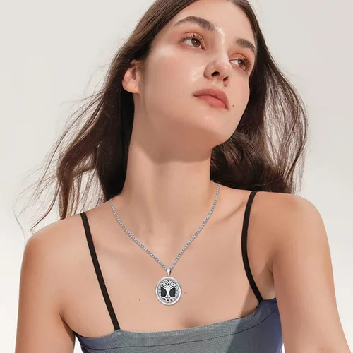 Vista 2 de Collar de árbol de la vida para mujeres y hombres, collar con colgante de árbol genealógico celta de plata de ley, collar personalizado con fotos